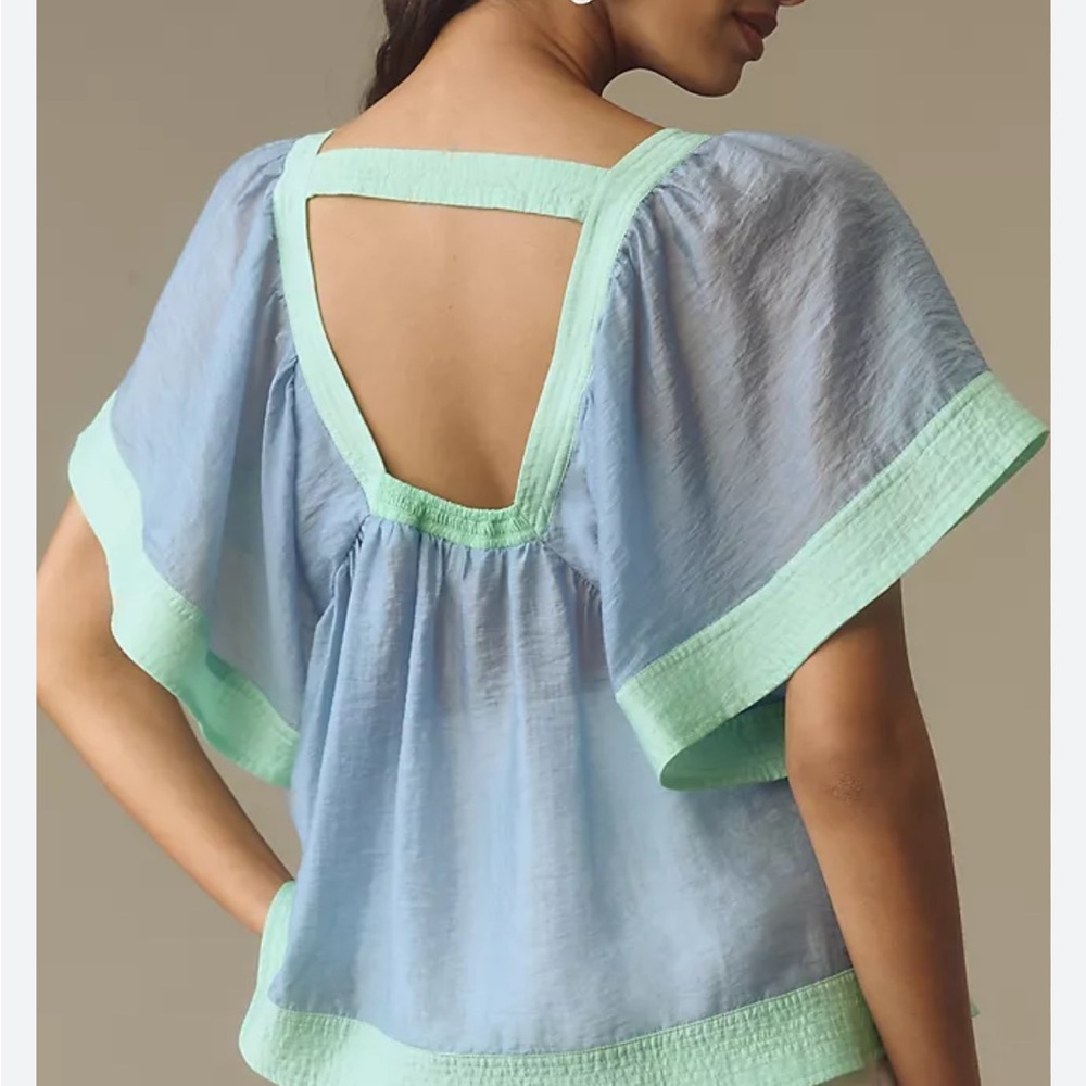 Anthropologie Colorblock Babydoll Top - Picture 3 of 8